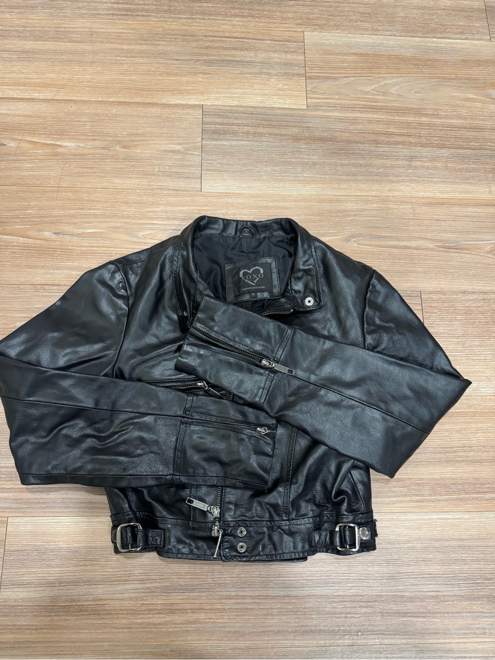 XOXO Black genuine leather cropped jacket M